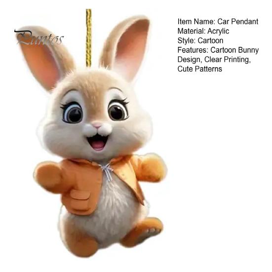 Bunny Christmas Ornaments Christmas Tree Ornaments Little Rabbit Pattern 2D Flat Acrylic Decorative Pendant Interior Rearview Mirror Hanging Ornament