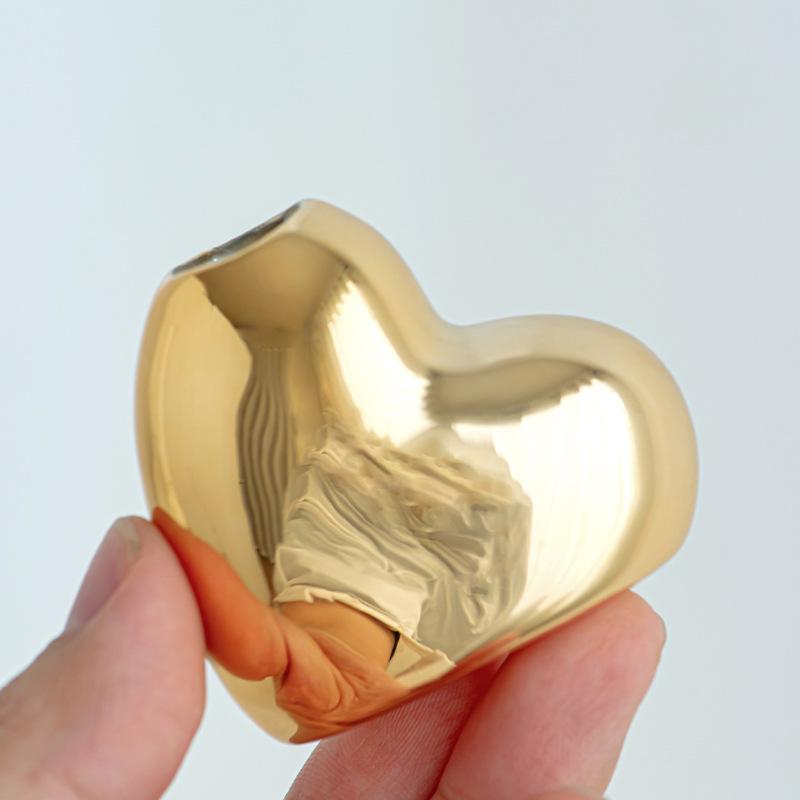 Two-piece Set of Gold Ceramic Aroma Bottles Heart-shaped Diffuser Bottle Ceramic Diffuser Container for Bedroom and Office Decor