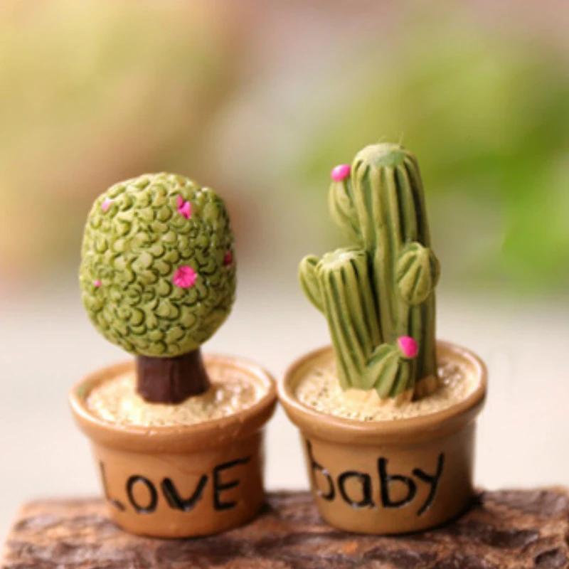 Имитация кактуса, маленькое растение в горшке, микропейзаж, настольные декоративные изделия из смолы, садовый орнамент, мультяшный кактус, мини-бонсай