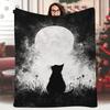 1 шт. Винтажное Черное Кошка Лунная Ночь Цветочный Принт Плед 60x80 Дюймов - Мягкая Плотность Нити Всесезонный Уютный Плед для Спальни