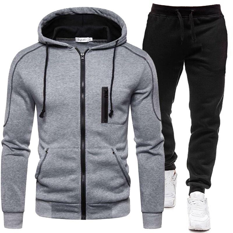 Tracksuit Men Fashion Hoodies Solid Suits Men's Sweatshirts + Drawstring Sweatpants Loose Leisure Sportswear Sets Winter