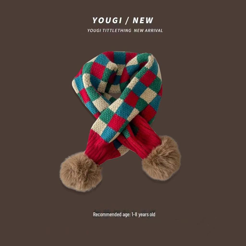 Уютный вязаный шарф в клетку для детей - теплый, ветрозащитный и милый шейный платок для мальчиков и девочек