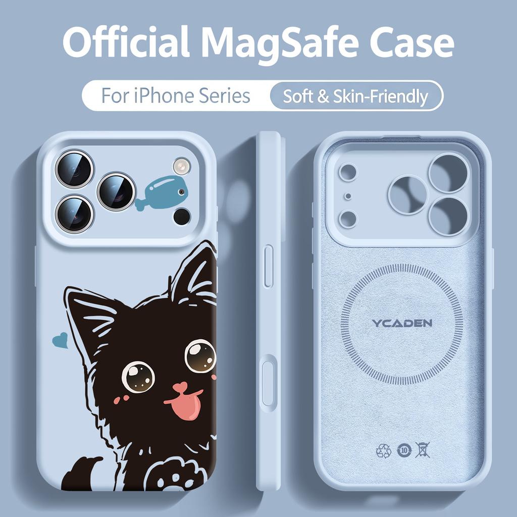 Cute Cartoon kitten For Magsafe Liquid Silicone Phone Case For iPhone 18 17 16 15 14 13 12 18 Pro Max Magnetic Shockproof Cover