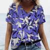 Летняя женская футболка с цветочным принтом, модные топы, футболки, женская повседневная повседневная одежда с V-образным вырезом и коротким рукавом, стильная женская уличная одежда