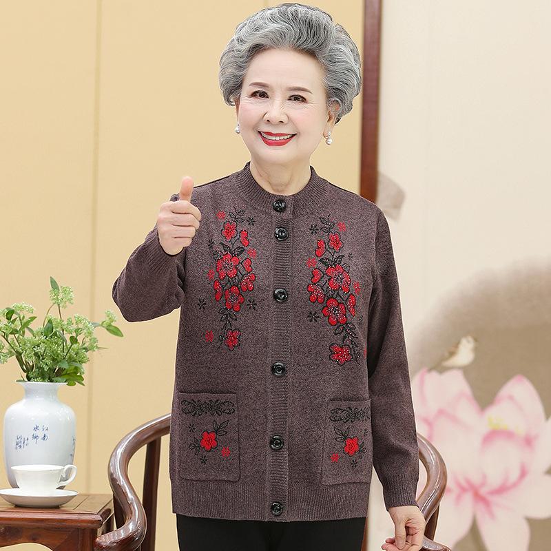 Middle-aged and Elderly Women's Spring and Autumn Sweater Temperament Elegant Elderly Clothes