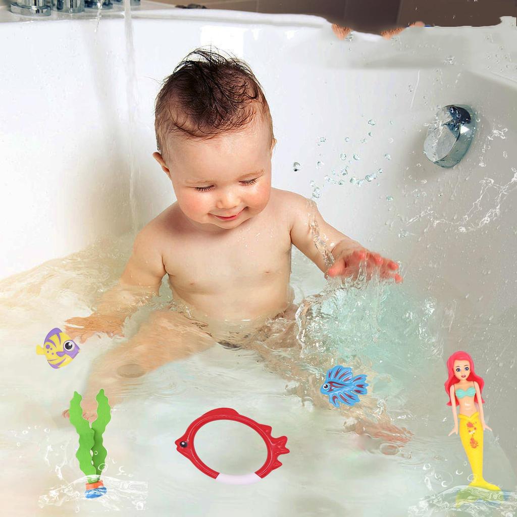 18 шт. игрушек для дайвинга в бассейне для детей в возрасте от 3 до 12 лет, набор с сумкой для хранения, летние игры в бассейне, игрушки для плавания в воде, тонущие русалки