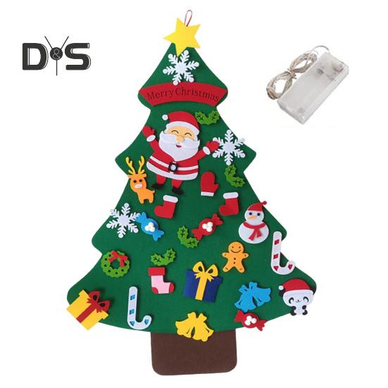 Войлочная новогодняя елка для малышей, светодиодная подсветка, набор для самостоятельной сборки новогодней елки с Санта-Клаусом, снеговиком, снежинкой, чулком