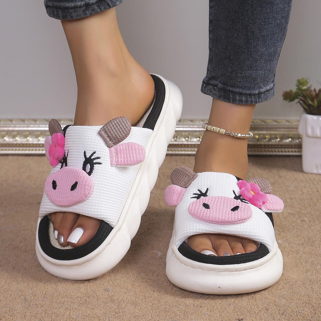 Уютные тапочки на платформе для женщин, милые домашние туфли с героями мультфильмов, легкие туфли для девочек, модные популярные элегантные домашние тапочки на плоской подошве с открытым носком