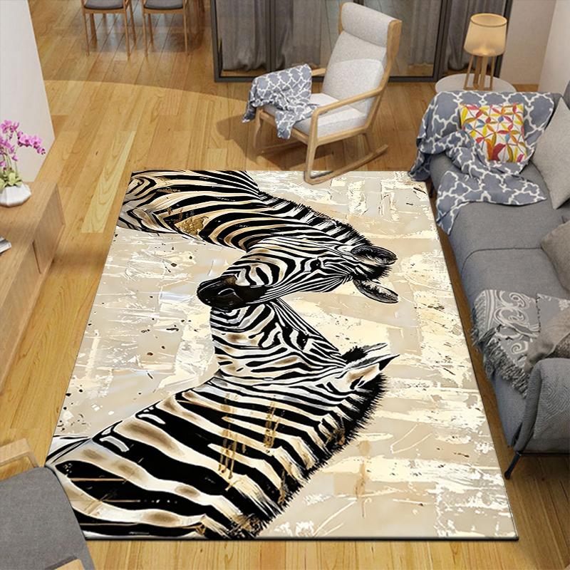1Pc Zebras Abstract Reflections Rug, Office Carpet Indoor Outdoor Doormat, Non-Slip Soft, Living Room, Christmas Halloween Gift. M928601