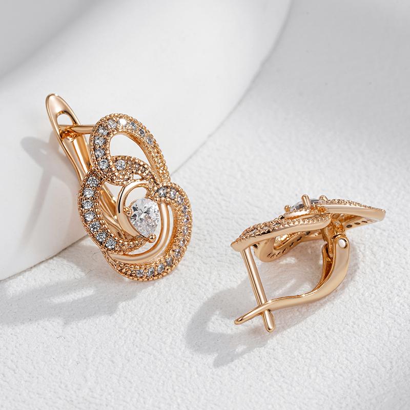 Блестящие серьги-пусеты с натуральным цирконом в форме цветка с симметричным дизайном, в трендовом цвете розового золота, винтажные, на каждый день, изящные ювелирные украшения для женщин