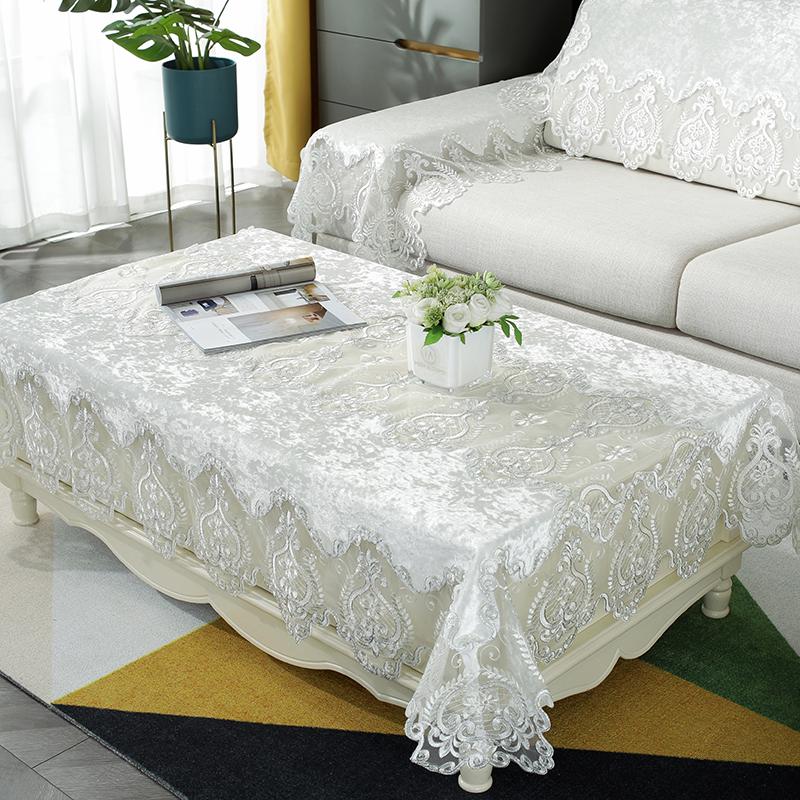 Tablecloth Embroidered White Golden Velvet Gold Luxury Table Dining Table Cover Table Cloth Flower Lace Tv Cabinet Dust Cover