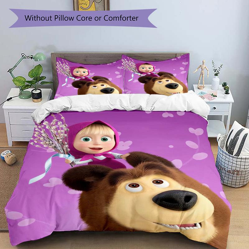 Friendship Between Bear Girl Print 3Pcs Bedding Setduvet Cover With 2 Bedropillowcase Home Birthday Gift