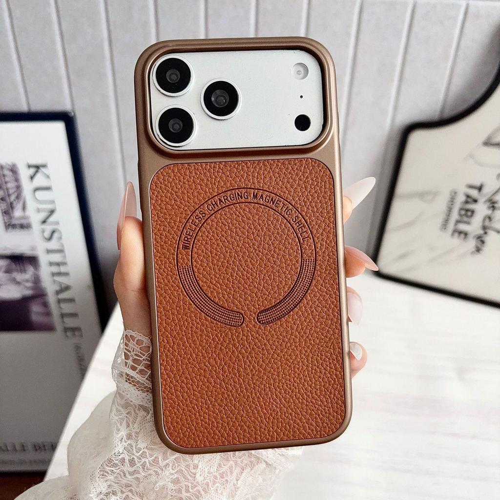 Магнитный чехол с рисунком личи, похожий на кожу, противоударный для Apple 17 Pro Max/17 Pro/16 Pro Max