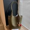 Autumn New Textured Woven Pattern Commuting Simple Large Capacity Retro Solid Color Bucket Underarm Portable Shoulder Bag Women