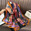 Retro Printed Fashionable Exterior Shawl for Summer Travel Beach Towel High-end Versatile Temperament Silk Scarf for Women