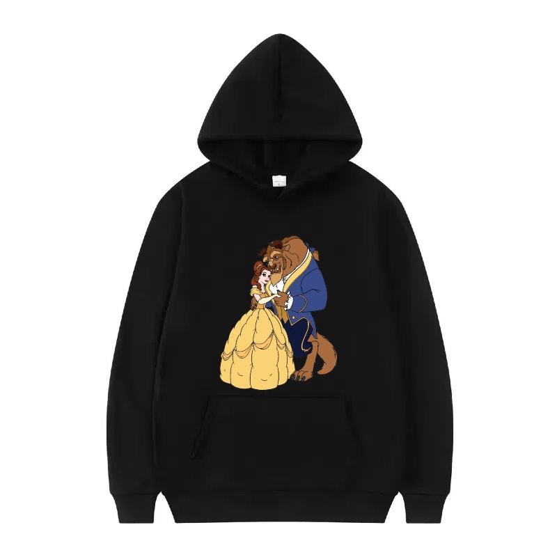 Disney Beauty And The Beast Princess Pattern Woman Loose Black Autumn Tops Clothes Pullovers Ladies Cheap Y2k Hoodies Men Sporty