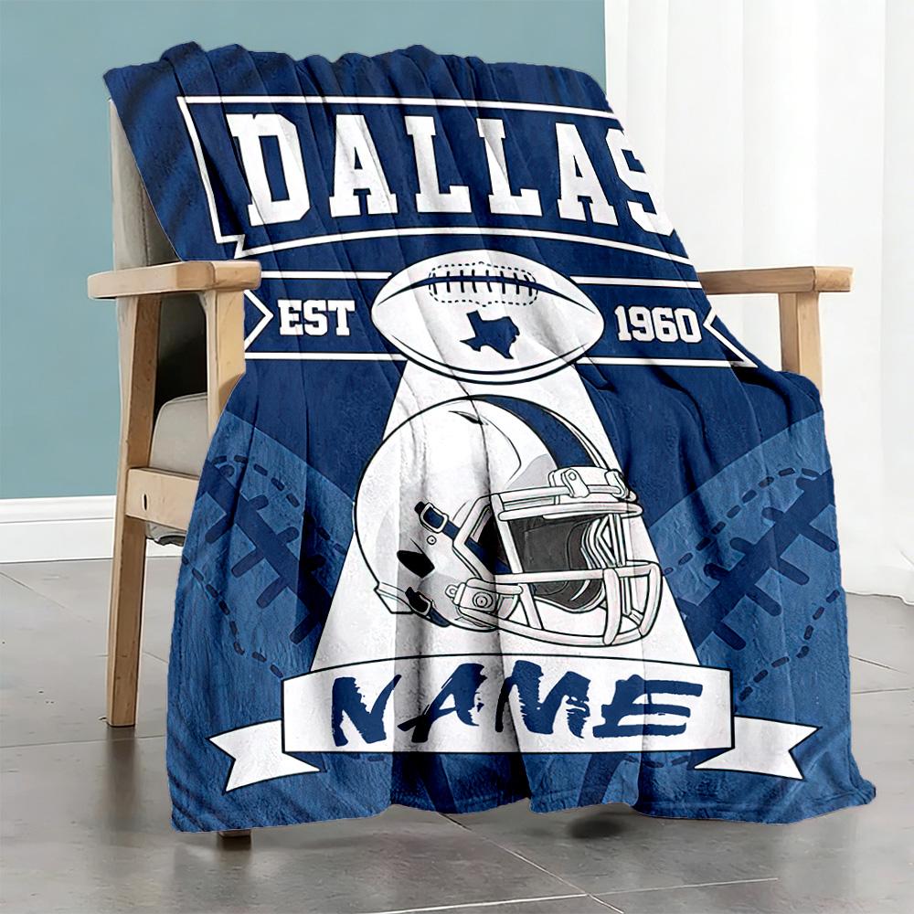 Dallas Football Blue Style Customize Your Name Blanket Lightweight Customizable Blanket Comfortable Versatile for Couch Chair Nap Sofa