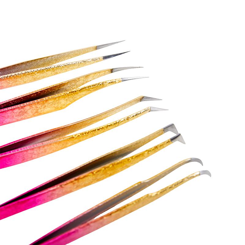 Пинцеты для наращивания ресниц Градиентный цвет Нержавеющая сталь Пинцеты для ресниц Высокоточные Антистатические пинцеты Инструмент для наращивания ресниц