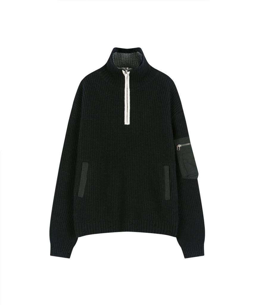 ADSB ANDERSSON BELL Double Layered Quarter Zip-Up Sweater (Black/Grey)