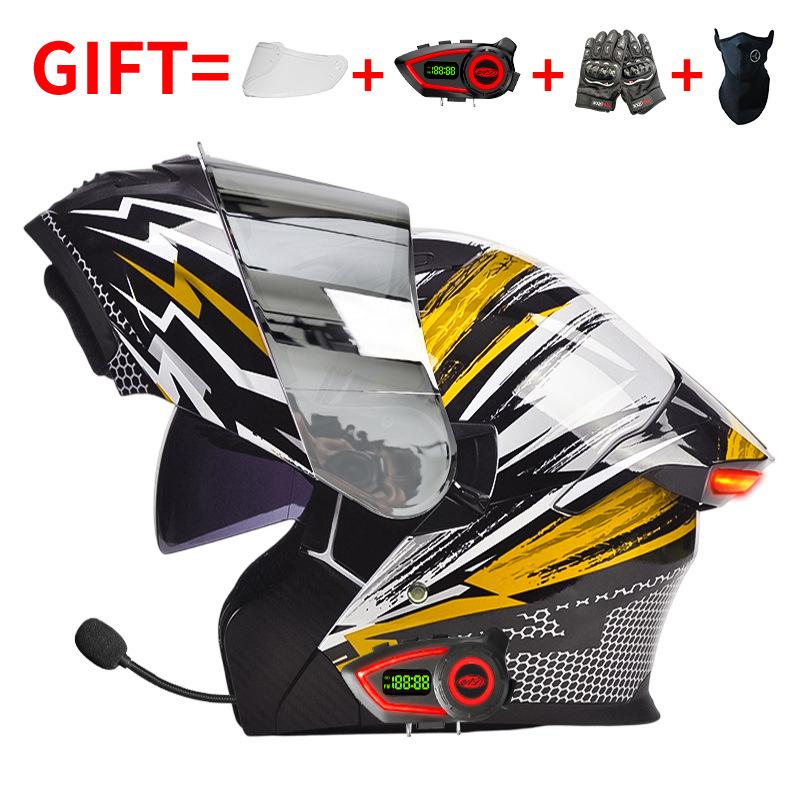 DOT Certified Motorcycle Bluetooth Helmet Men's and Women's Unveiling Helmet Four Seasons Universal Electric Vehicle Full Helmet Cycling Off-road H