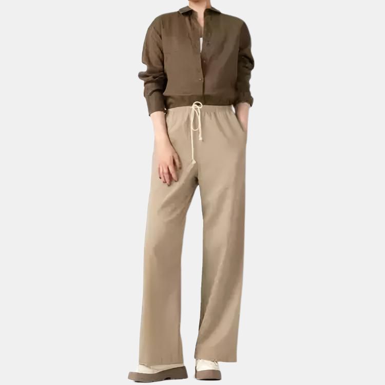 Uniqlo Однотонные прямые повседневные брюки женские низ Бежевый 473791-32