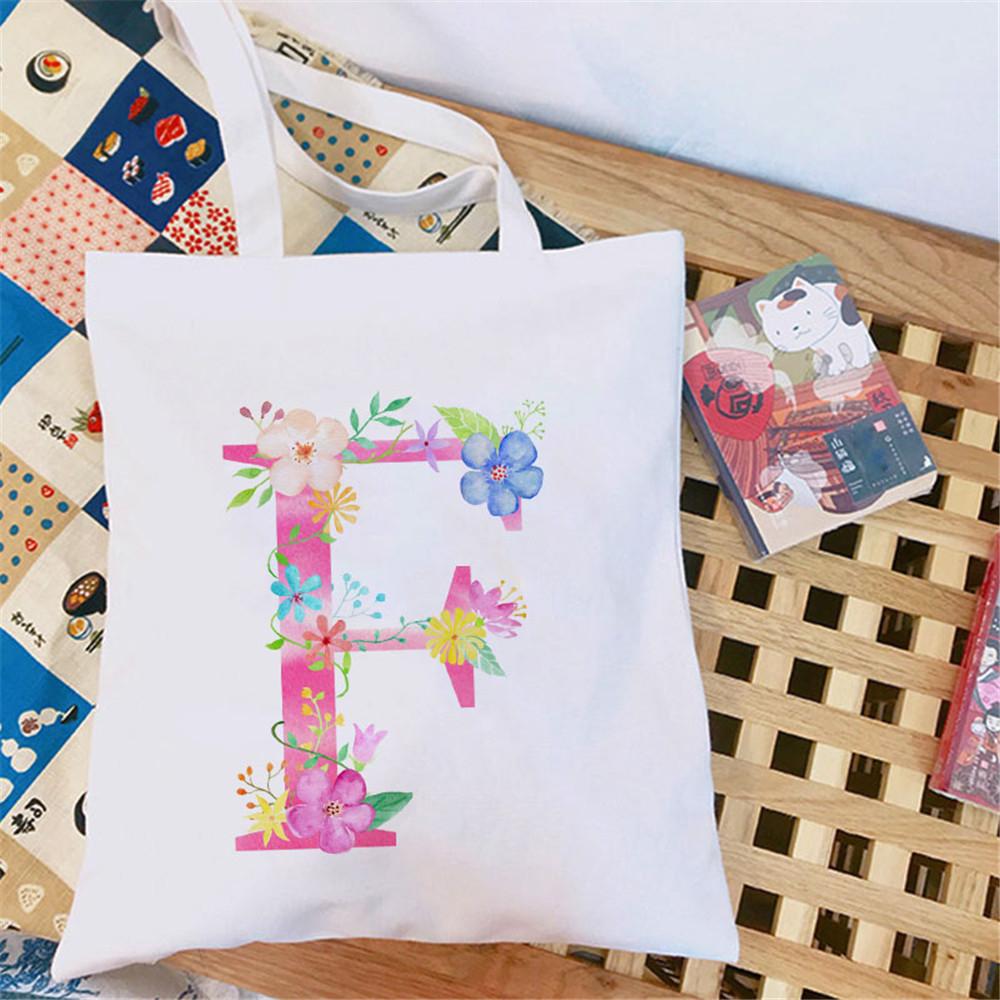 Женская холщовая сумка-шоппер Классический принт 26 букв английского алфавита Белая студенческая сумка-тоут Сумка-шоппер на плечо женская Сумка-тоут Харадзюку