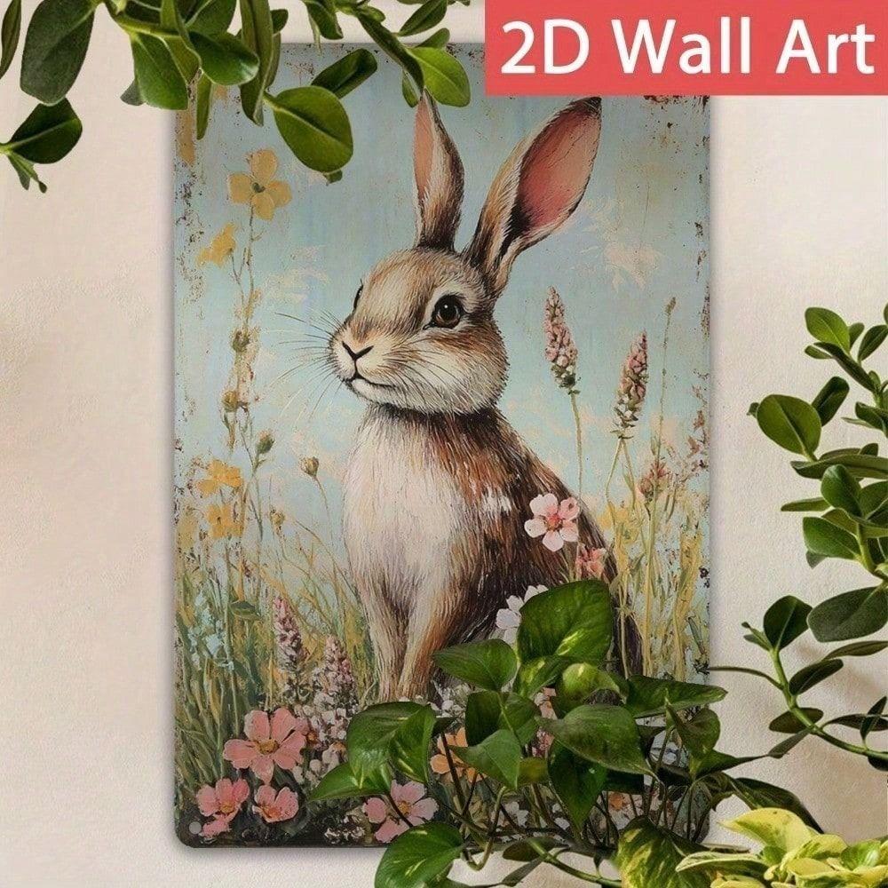 Винтажная металлическая табличка "Пасхальный кролик" 30x20 см, Ретро-декор для сада и улицы