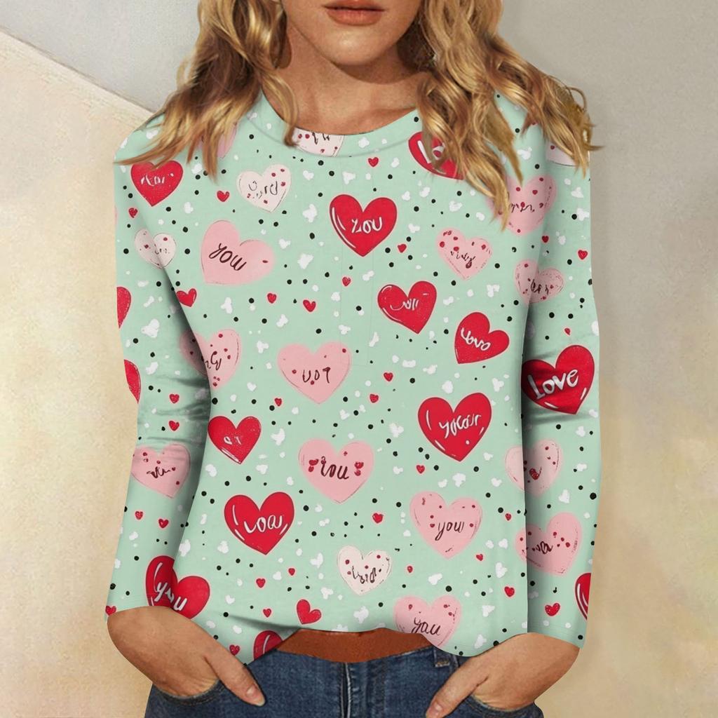 Женская повседневная мода сексуальный удобный День святого Валентина принтованный круглый вырез длинный рукав топ
