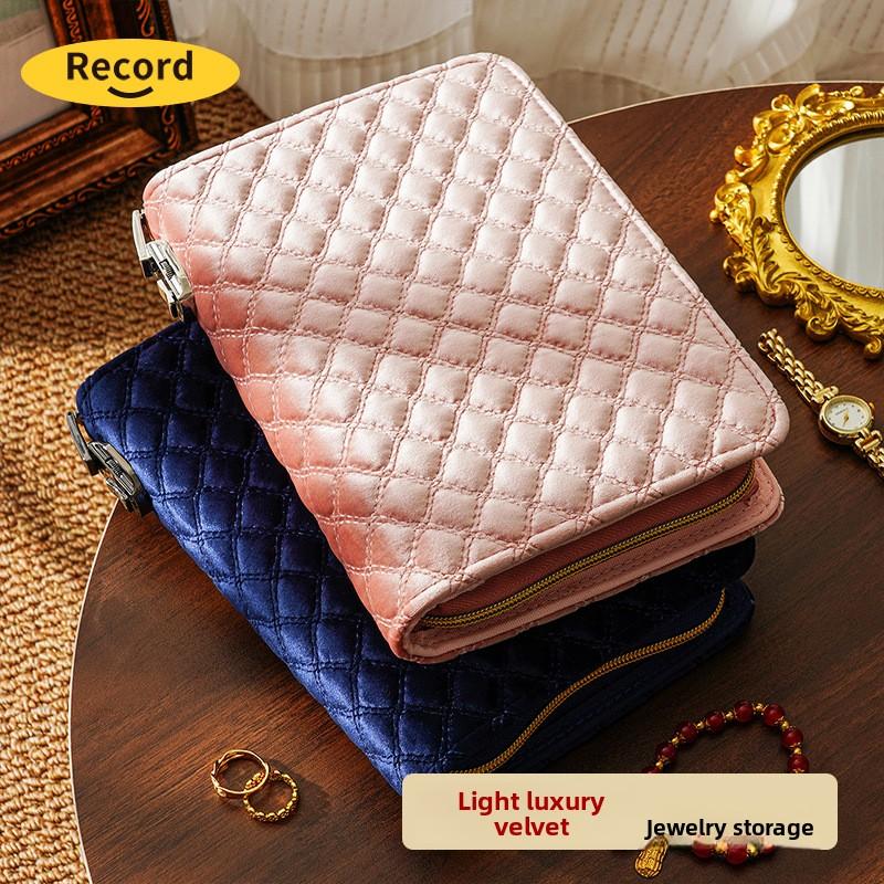 Light-luxury Velvet Jewelry Organizer Clutch Bag with Combination Lock Portable Travel Case 5 Inner Pockets Gift
