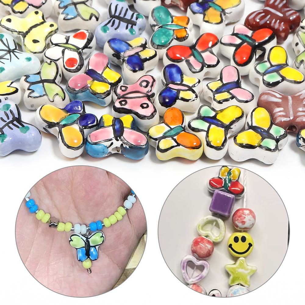 5pcs 17x13mm Butterfly Ceramic Beads Colorful Floral Glaze Loose Spacer Beads For DIY Jewelry Making Bracelet Necklace Supplies