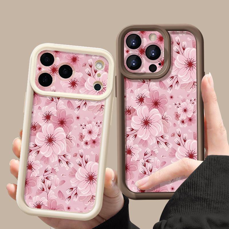 Full Screen Peach Blossoms Floral Case For iPhone 17 Pro Max Funda Shockproof Bumper Cover For iPhone 16 Pro Max 15 14 13 12 11 Air 16E
