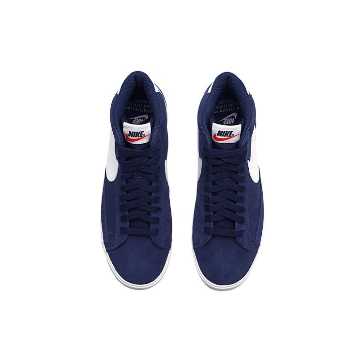 Nike Блейзер Винтаж Замша Нескользящие Легкие Полувысокие Кеды для Скейтборда Женские Кроссовки Темно-синий Белый AV9376-400