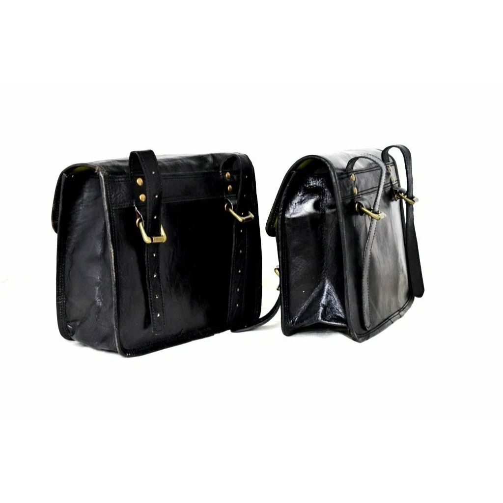 Левая и правая седельные сумки Сумка для мотоцикла Черная кожаная седельная сумка с двумя корзинами