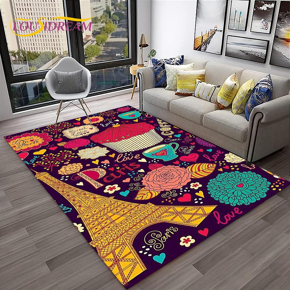 Франция Париж Эйфелева башня Ретро Ковер Коврик для дома Гостиная Спальня Диван Придверный коврик Декор, Коврик для детской игровой зоны Нескользящий напольный коврик