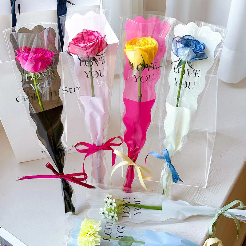 10Pcs Single Rose Sleeves Flower Wrapping Bag Bouquet Packaging Bags Clear Cellophane Floral Wrappers For Valentine'S Day