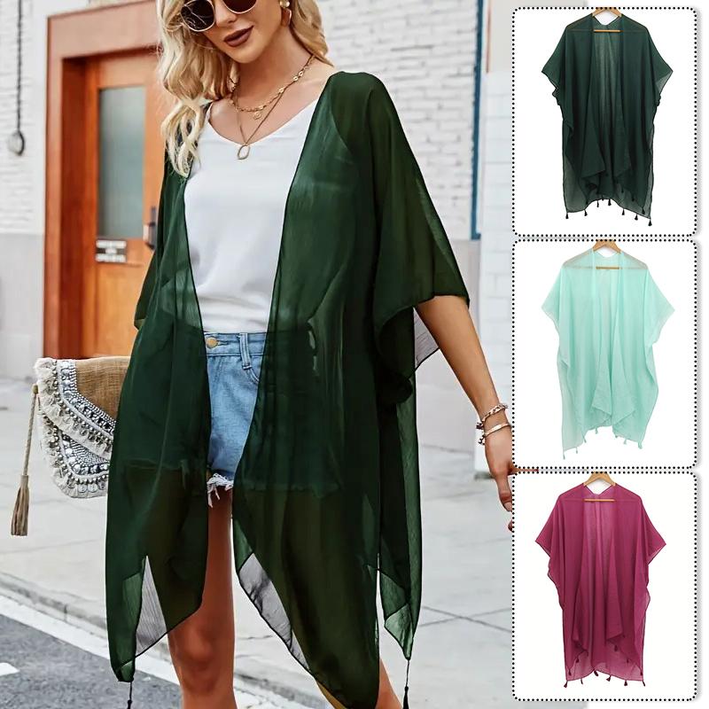 Женская солнцезащитная шаль с защитой от солнца, дышащая, пляжная, с кисточками, для отдыха на природе, из полиэстера, для путешествий, однотонная, мягкая, модные аксессуары