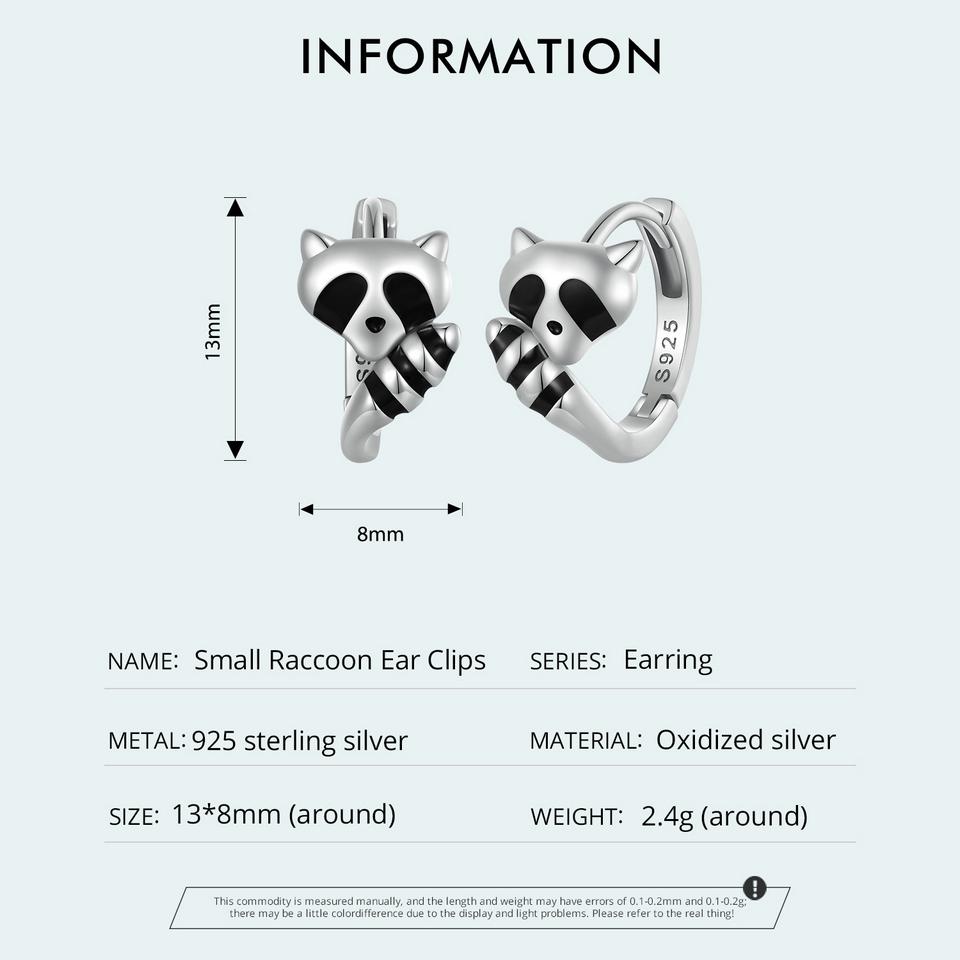 Bisaer Серьги-кольца из стерлингового серебра 925 пробы с живыми ушками енота, черные эмалированные серьги-кольца с животными для женщин, милые ювелирные изделия в подарок
