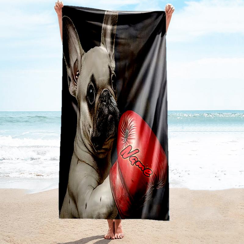 1PC Custom Name Bulldog Friendship Beach Towel Highly Absorbent And Sand-Resistant Towel for Swimming, Pool, Yoga, And Travel Lightweight