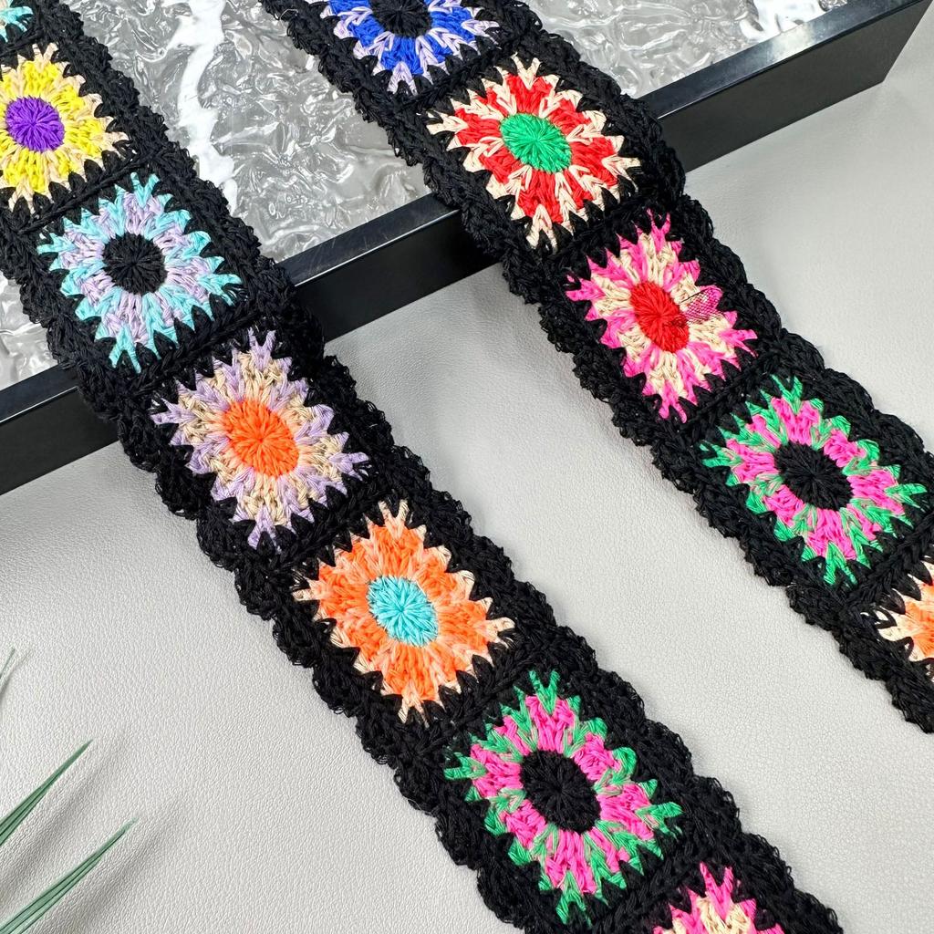 Этнический стиль многоцветное имитация ручной вязки крючком цветная хлопковая нить вышивка одежда обувь и шляпы декоративная тесьма кружевные аксессуары