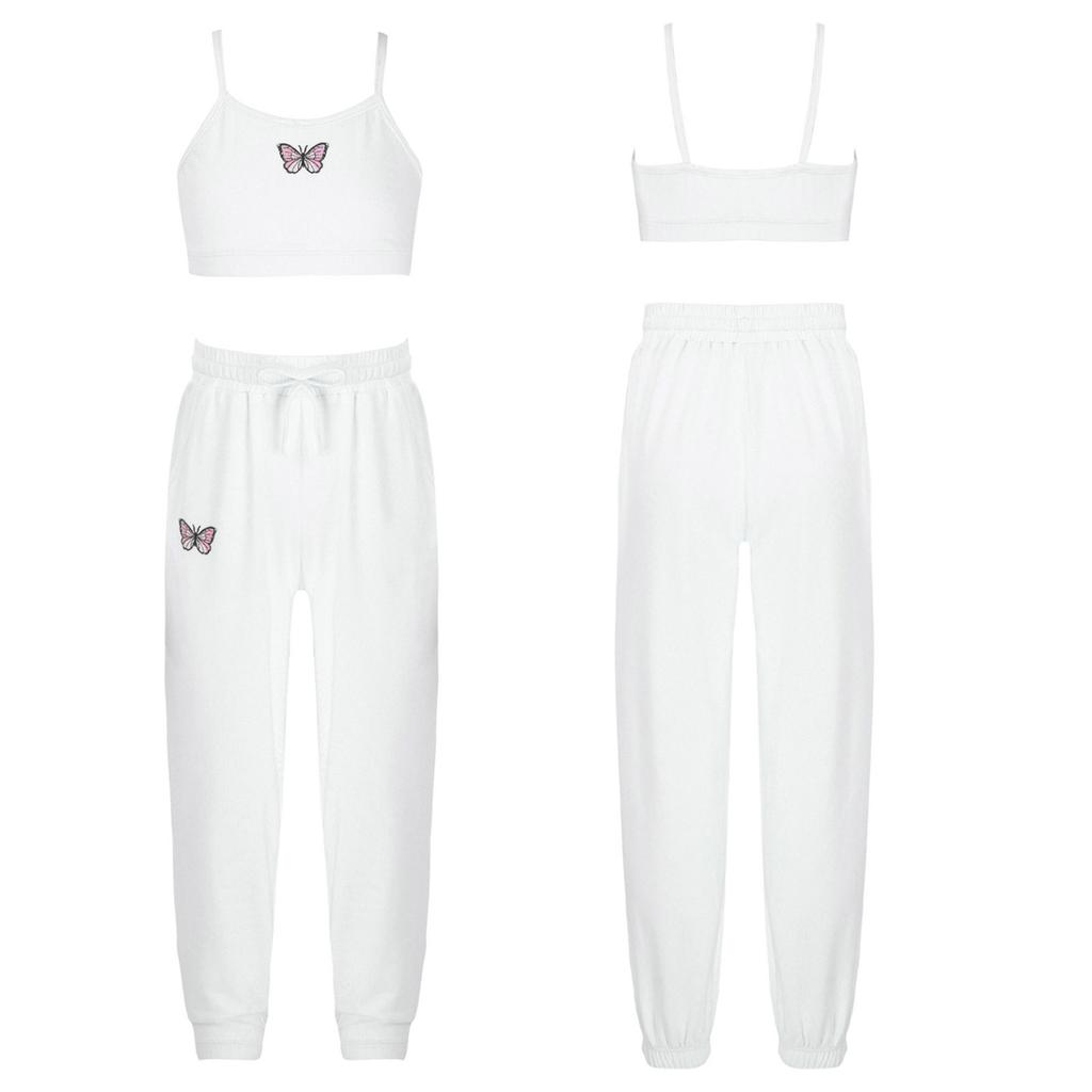 Детский комплект повседневной одежды для девочек, укороченный жилет без рукавов и штаны для тренажерного зала, бега, тренировок, танцев