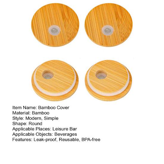 4 шт. бамбуковая крышка с отверстием для соломинки, герметичная силиконовая уплотнительная крышка, 2,76-дюймовая крышка для консервирования, сменная бамбуковая крышка для обычных банок со ртом