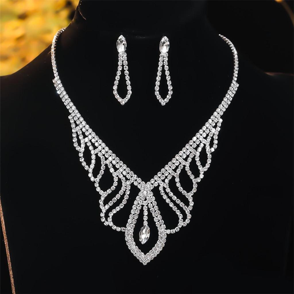 Luxury Bridal Zircon Flower Necklace & Earrings Set - Elegant Wedding Jewelry Accessories