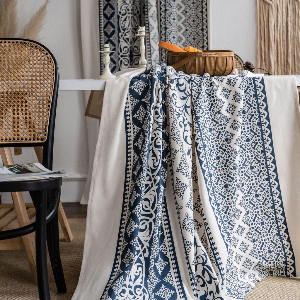Tablecloth Cotton and Linen Printed Blue and White Porcelain Retro Tablecloth Restaurant Cloth Tablecloth