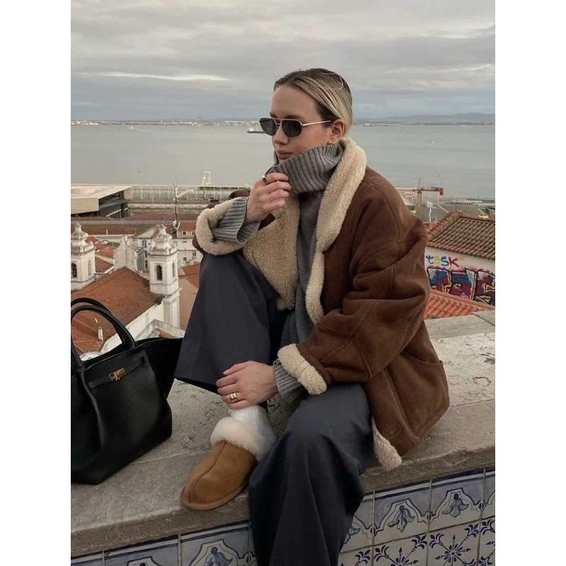 Зимняя модная замшевая парка с воротником-лацканом, теплая короткая куртка из овечьей шерсти, утолщенная овчина, уличная зимняя женская верхняя одежда