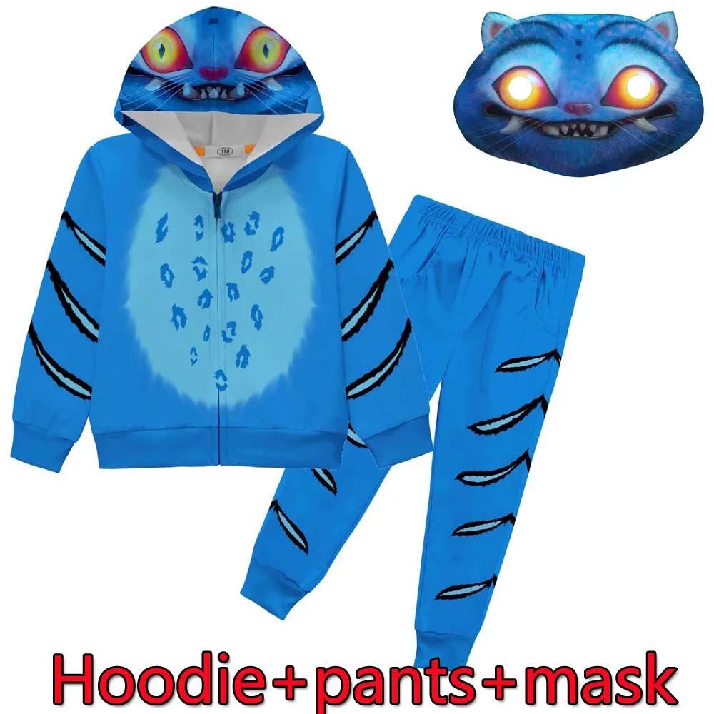 blue Tiger Cosplay Costume elf Tiger Hoodie Pants Sets Kids Halloween Christmas Party Funny Outfits Suit