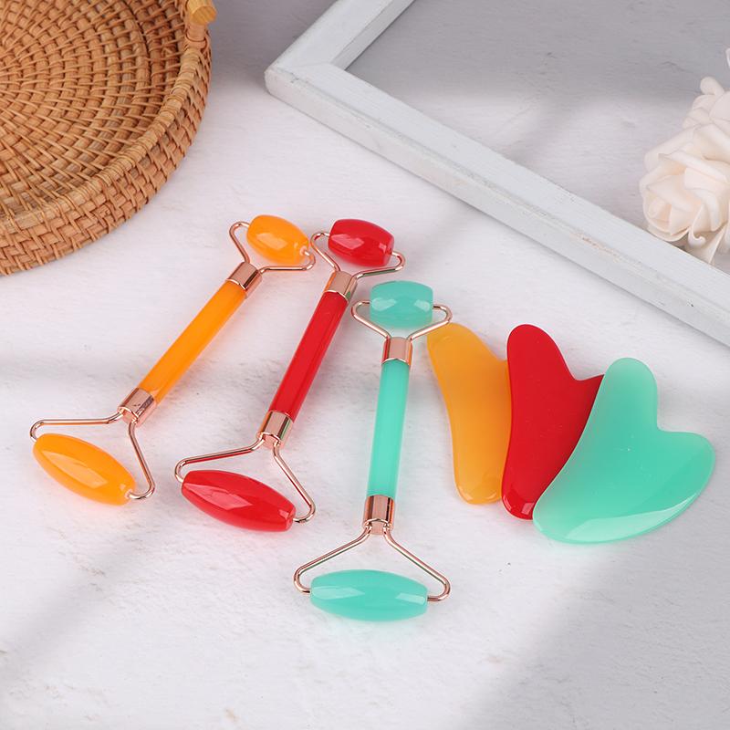 2 шт. Массажер для лица и шеи, роликовый резиновый скребок для красоты, двухсторонняя массажная палочка для разблокировки и расслабления, не розовый нефрит