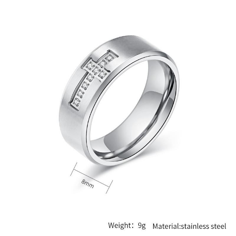 Роскошное инкрустированное бриллиантами кольцо из титановой стали с крестом для мужчин, ювелирные изделия веры, серебряное обручальное кольцо на палец для пары