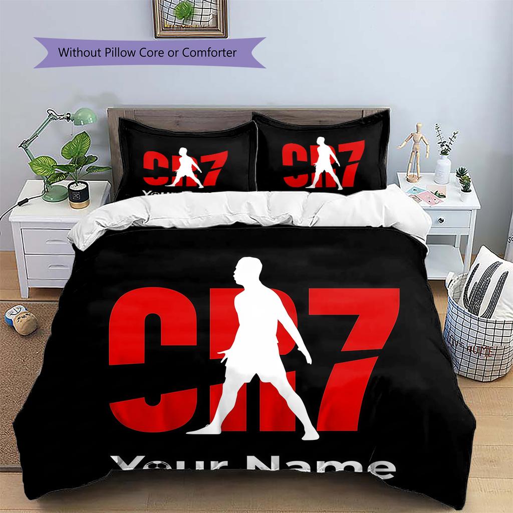 Custom Name CR7 Bedding,Quilt Set Quilt Cover Pillowcase Home Birthday Gift(1 * duvet cover + 2 * pillowcase, without core) -HE54