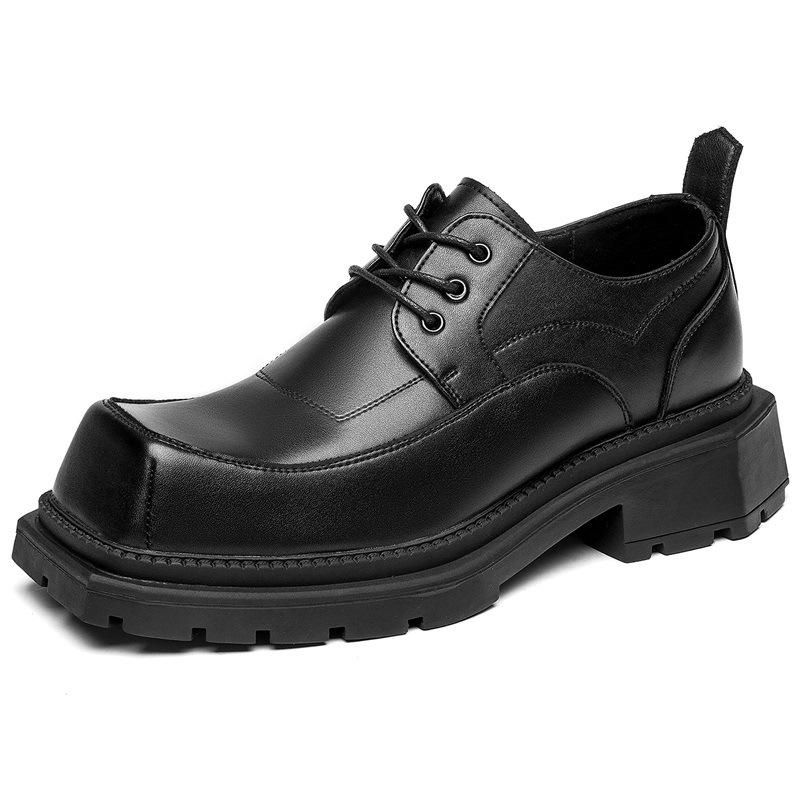 New Square Head Derby Shoes Men's Business Leisure Retro Original Niche Design Thick Sole Height Increase Small Leather Shoes