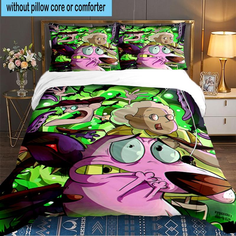 Courage dog Moonlit Adventure 3PCS Bedding set,Ideal for 1pc Duvet Cover And 2pcs Pillowcases Perfect for Fan gift,Ideal for Bedroom, Dormitory